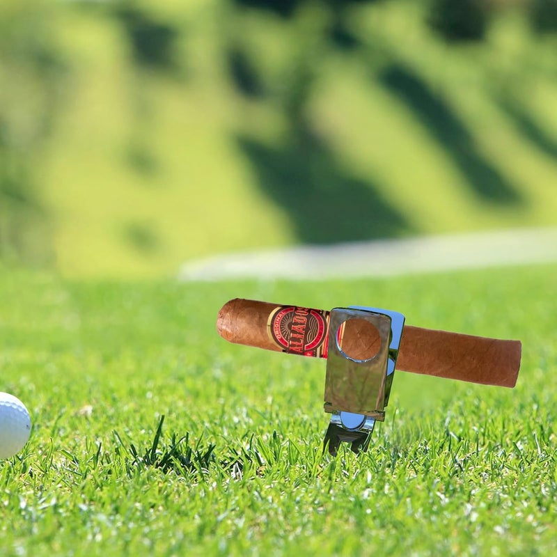 Linkidea Zinc Alloy Cigar Holder Golf Cart, Recreation Golf Plug-in Cigar Holder, Golf Cart Cigar Holder Clip Divot Tool and Ball Marker (Silver) - Image 5